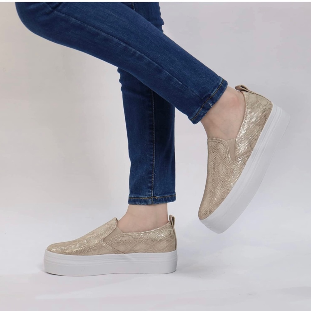 JABASIC Women Slip-on Platform Loafers - Gold - Size 7